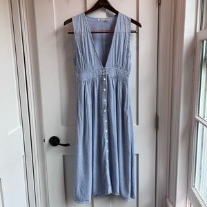 Kimchi Blue Light Blue and White Stripe Cotton Dress with Button Detail Size 4